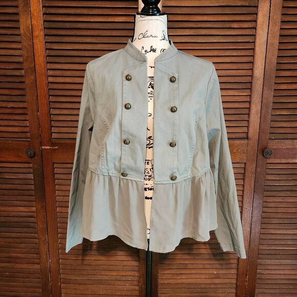 New Torrid Twill Chiffon Mix Military Peplum Jacket - Picture 3 of 12